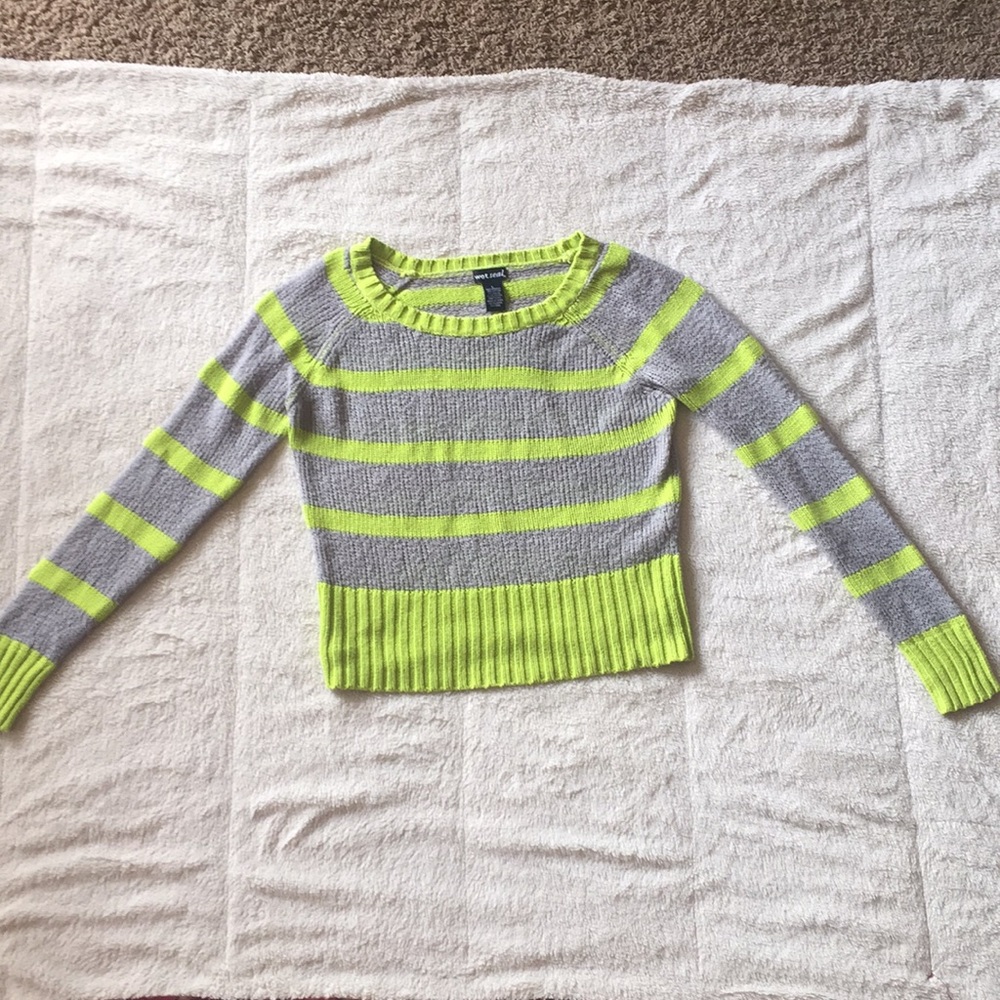 Grey and lime green sweater